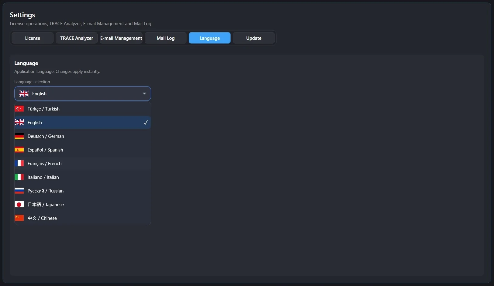 Settings and Language Support
